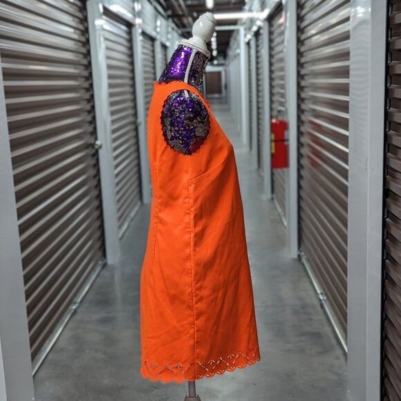 J. Crew Size 6 Neon Orange Knee-Length Sheath Dress with Floral Cut Outs on Hems - Picture 12 of 12